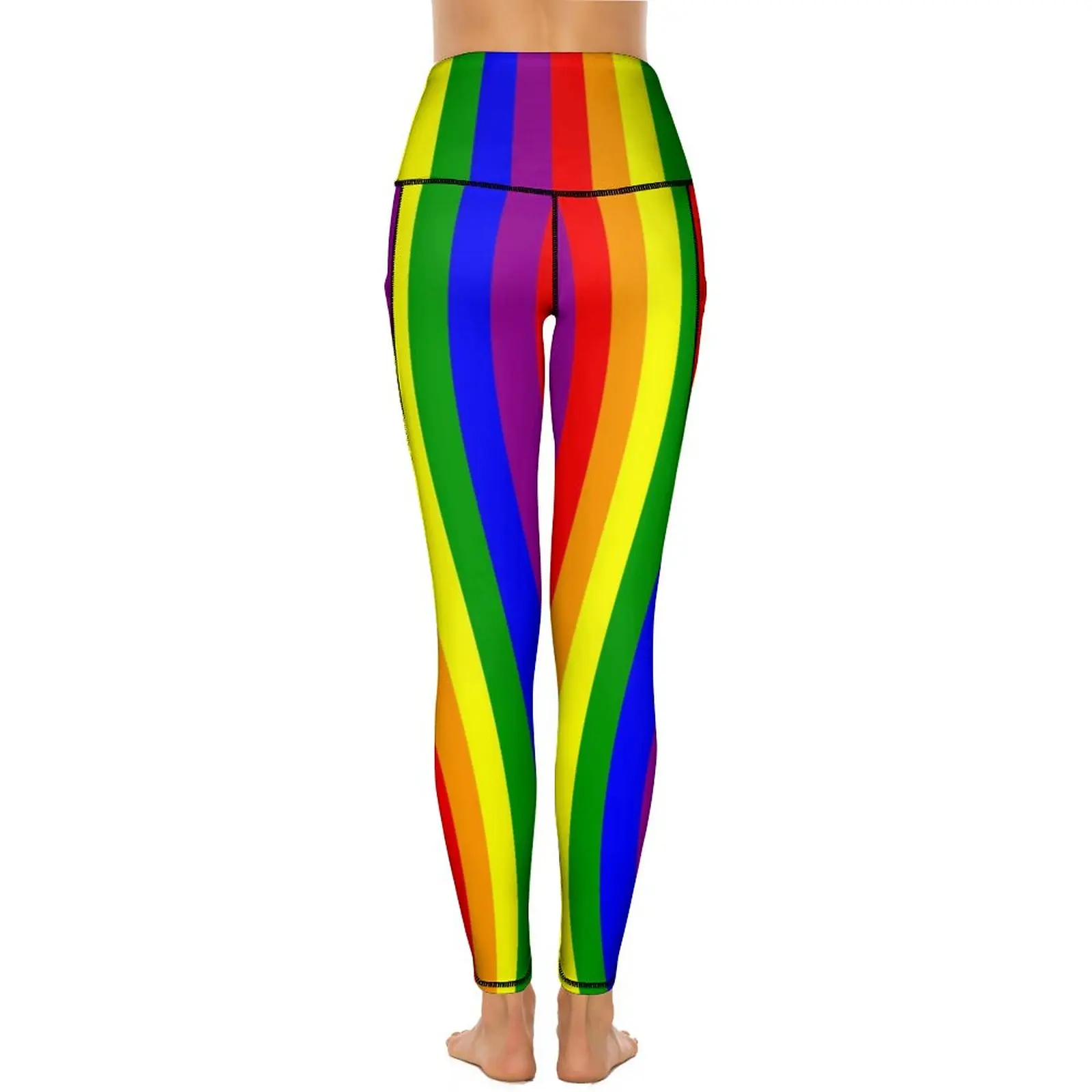 Pantalones de Yoga a rayas de arcoíris con bolsillos, mallas de celebración del orgullo, mallas deportivas de Yoga bonitas con realce, estampado