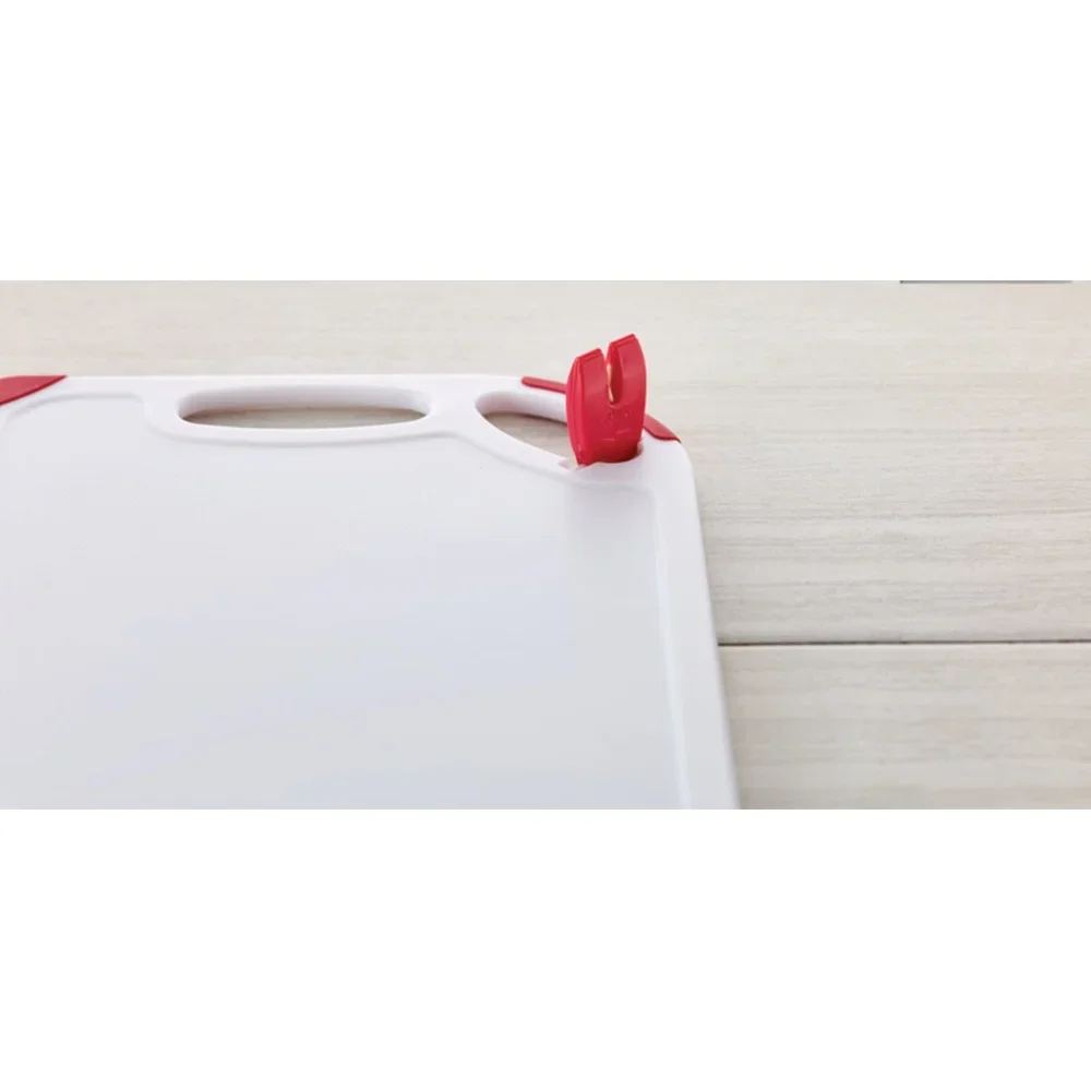 Nonslip Poly Cutting Board with Knife Sharpener Reversible Durable Food Prep Dishwasher Safe Kitchen Tool