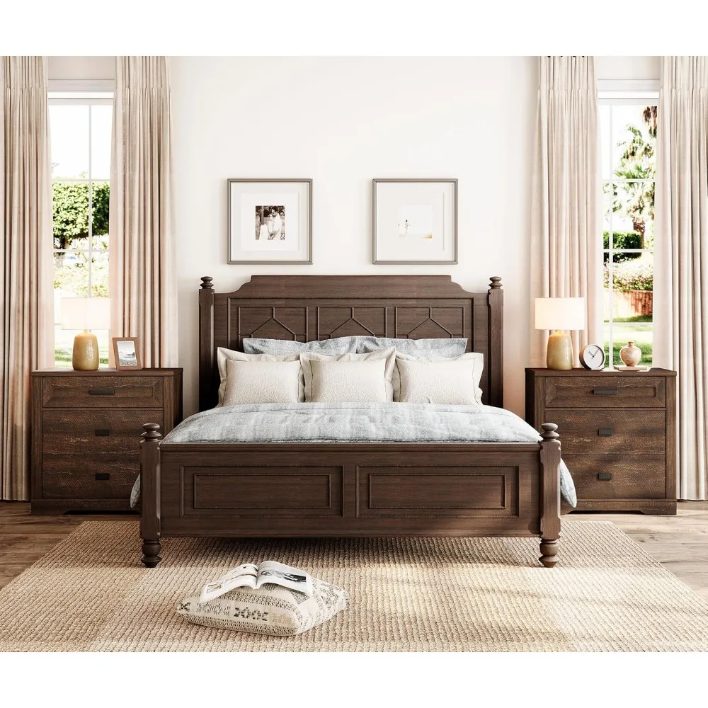 منضدة مزرعة حديثة كبيرة بعرض 31.5 بوصة مع أدراج كبيرة الحجم لغرفة النوم، طاولة بجانب السرير بطول 32 بوصة