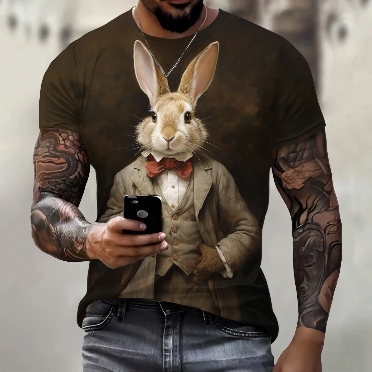 Funny 3D Rabbit Print T Shirt For Men Street Trend Hip Hop Clothing Casual O-neck Short Sleeve T-Shirt Fashion Loose Summer Tops