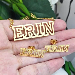 2023 Personalized 2pcs Name Jewelry Sets Custom Stainless Steel Necklace And Earring Customize Women Jewelry Gifts