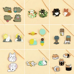 2-5Pcs/Set Cartoon Cat Rabbit Fox Enamel Pin Lovely Animal Brooch Women Men Jeans Coat Lapel Pin Badges Jewelry Gift for Friend