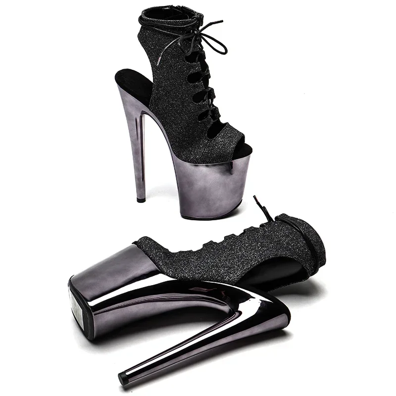 Leecabe  20CM/8inches Glitter Upper Trendy Fashion ankle boots Electroplate platform High Heel Stripper heels Pole Dance boot