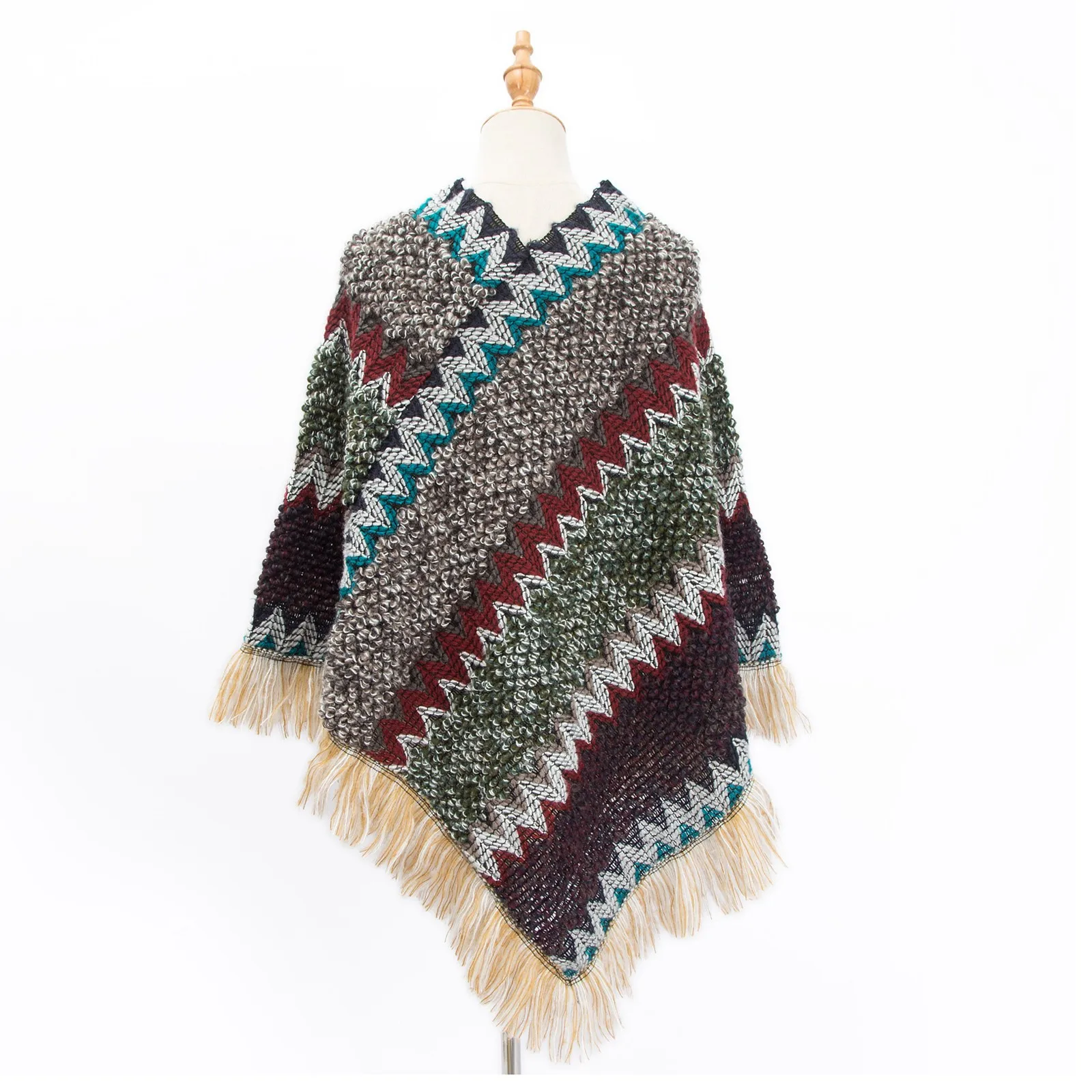 Women Ethnic Style Knitted Cardigan Cape Poncho Wrap Retro Tassel Shawl Stole Cloak Travel Warm Shawls And Wraps Pashmina