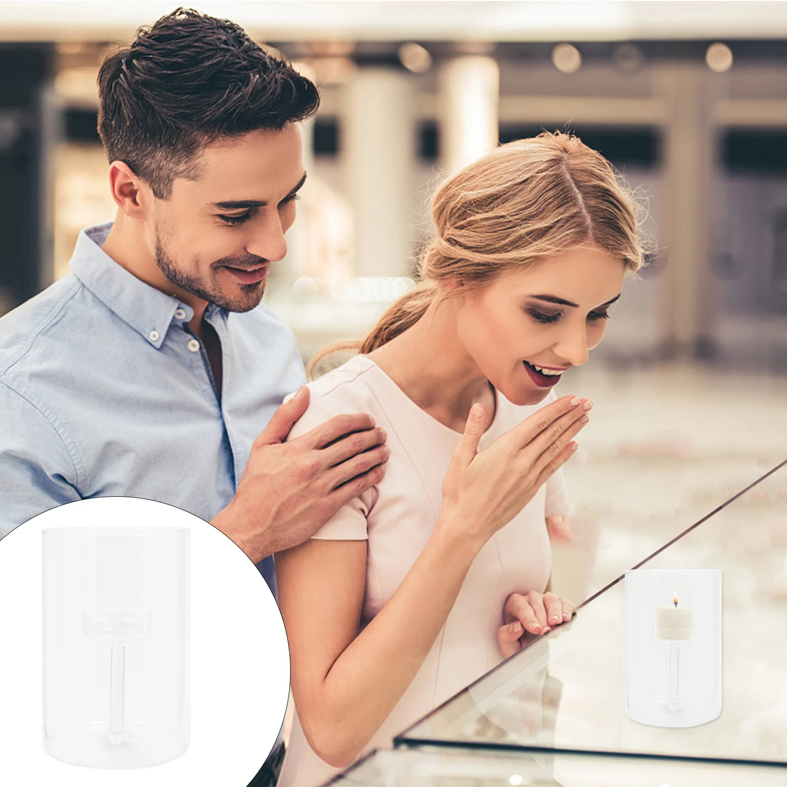

Wind-Proof Cylinder Glass Holder Clear Glass Stand for Wedding Dinner Table Party Decoration