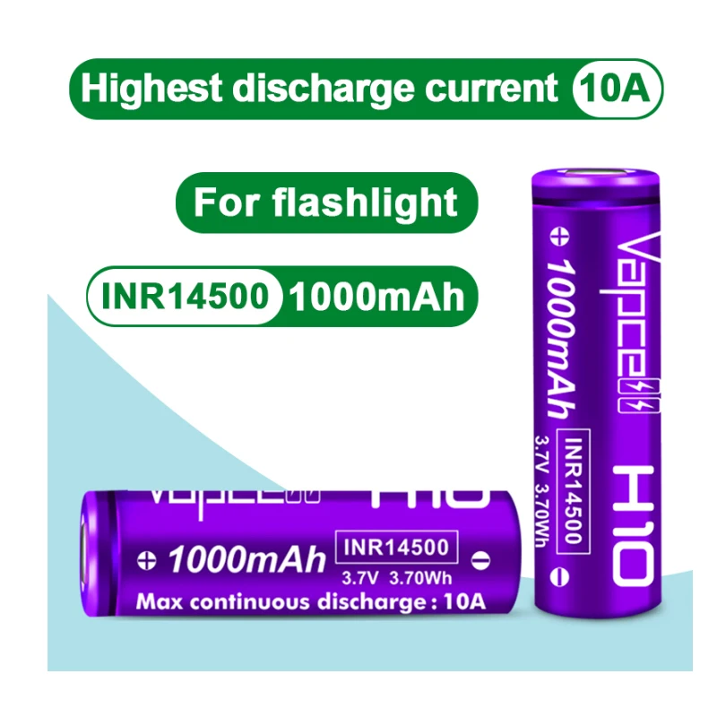 Original Vapcell 14500 H10 1000mah 10A 3.7V 3.60Wh Charger Battery INR14500 Rechargeable Batteries Cell For Children Toy