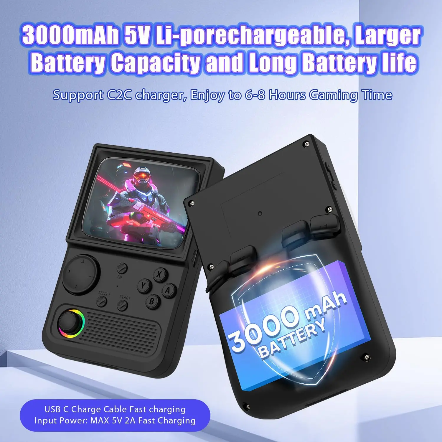 Blue new R36T  Retro Handheld Game Console 3.5 Inch IPS Screen 27+Emulators 18000+ Classic Games Portable Pocket Video Game Cons