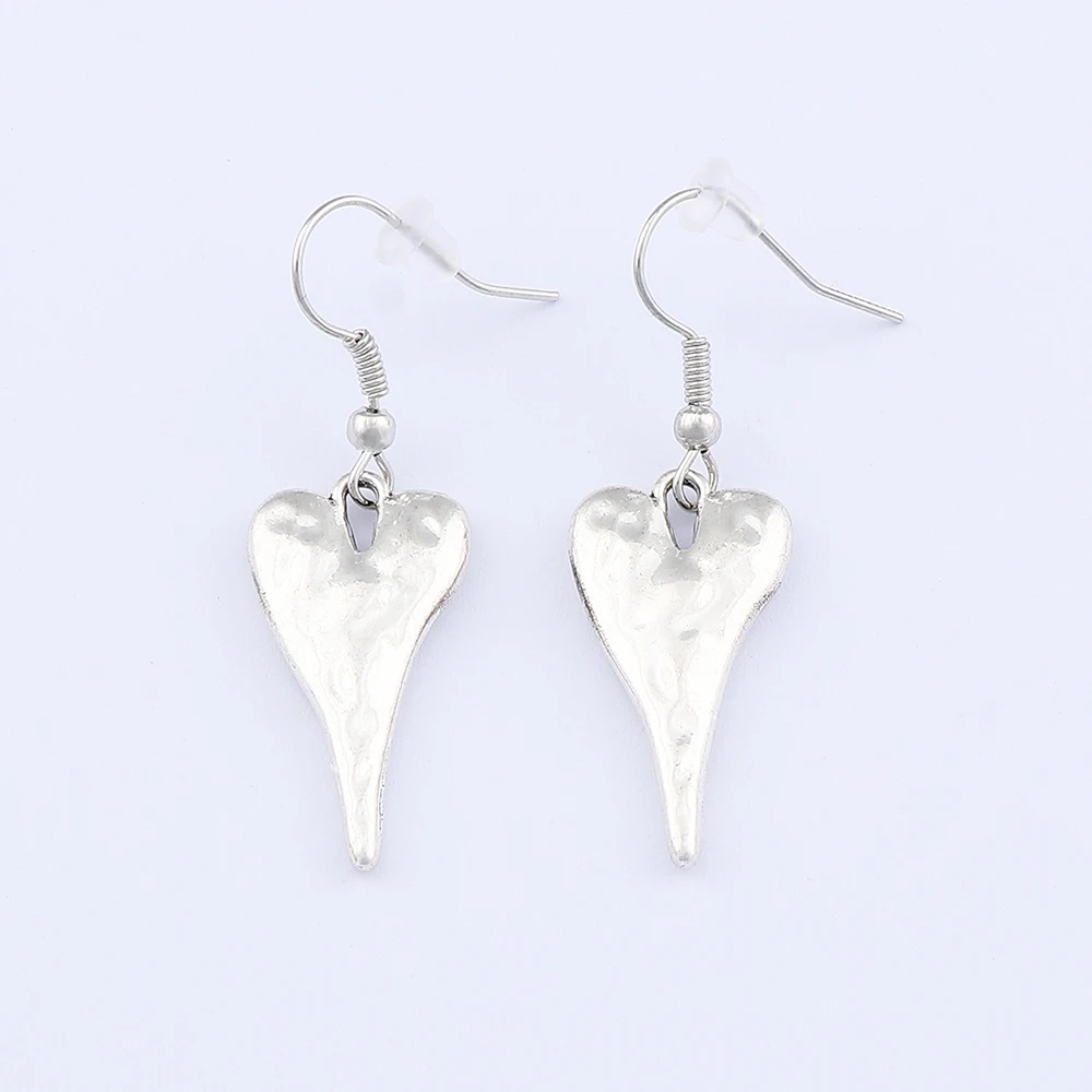 Tibetan Silver Color Hammered Heart Pendants Earrings for Fashion Women Jewelry Accessories