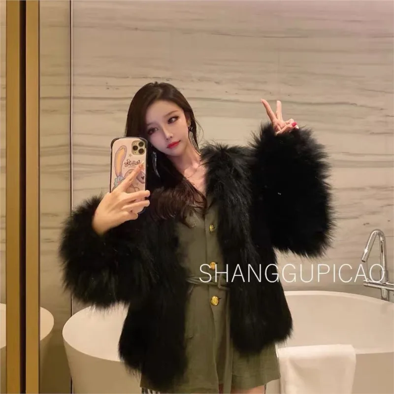 معطف فرو جديد للنساء قصير وخفيف مع مزيج من #2