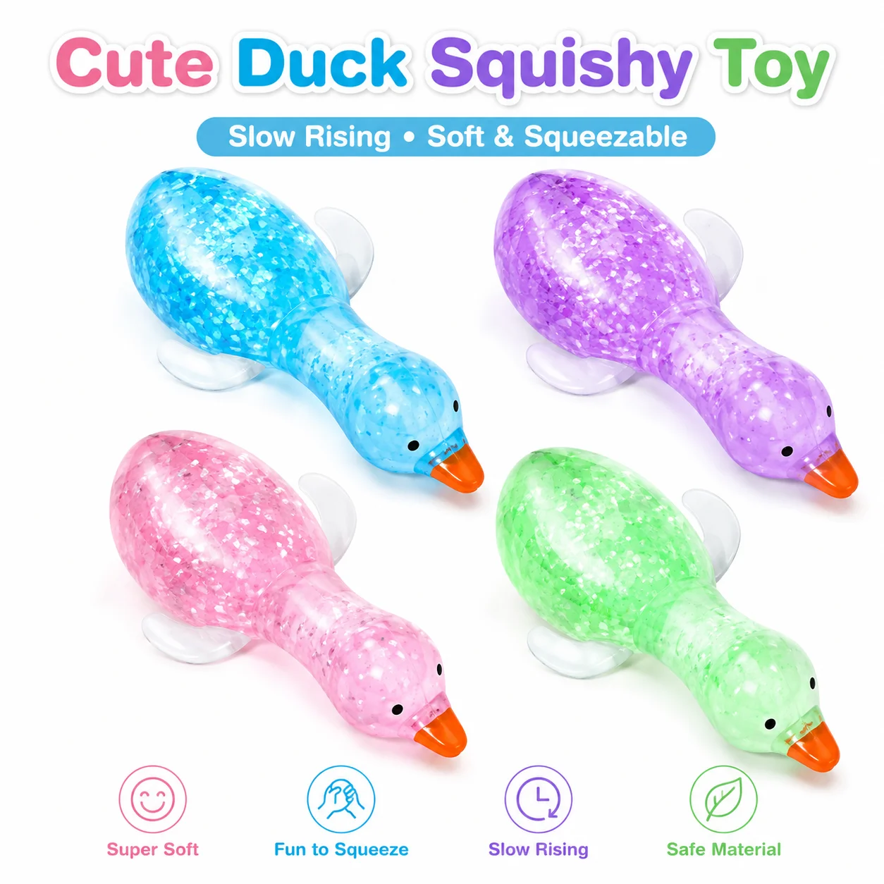 Duck Squeeze Toy Simulation Bao Stress Relief Fidget Toy with Beads Sparkles Soft Squishy Sensory Decompression Accessory