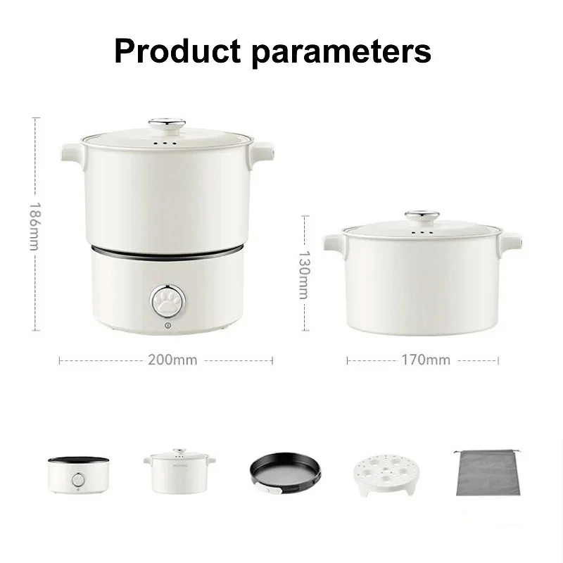 Rice Cooker Dual Voltage Electric Skillet For Travel 110V 220V Electric Cooking Pot 2L Folding Hotpot Multicooker Fried Pan