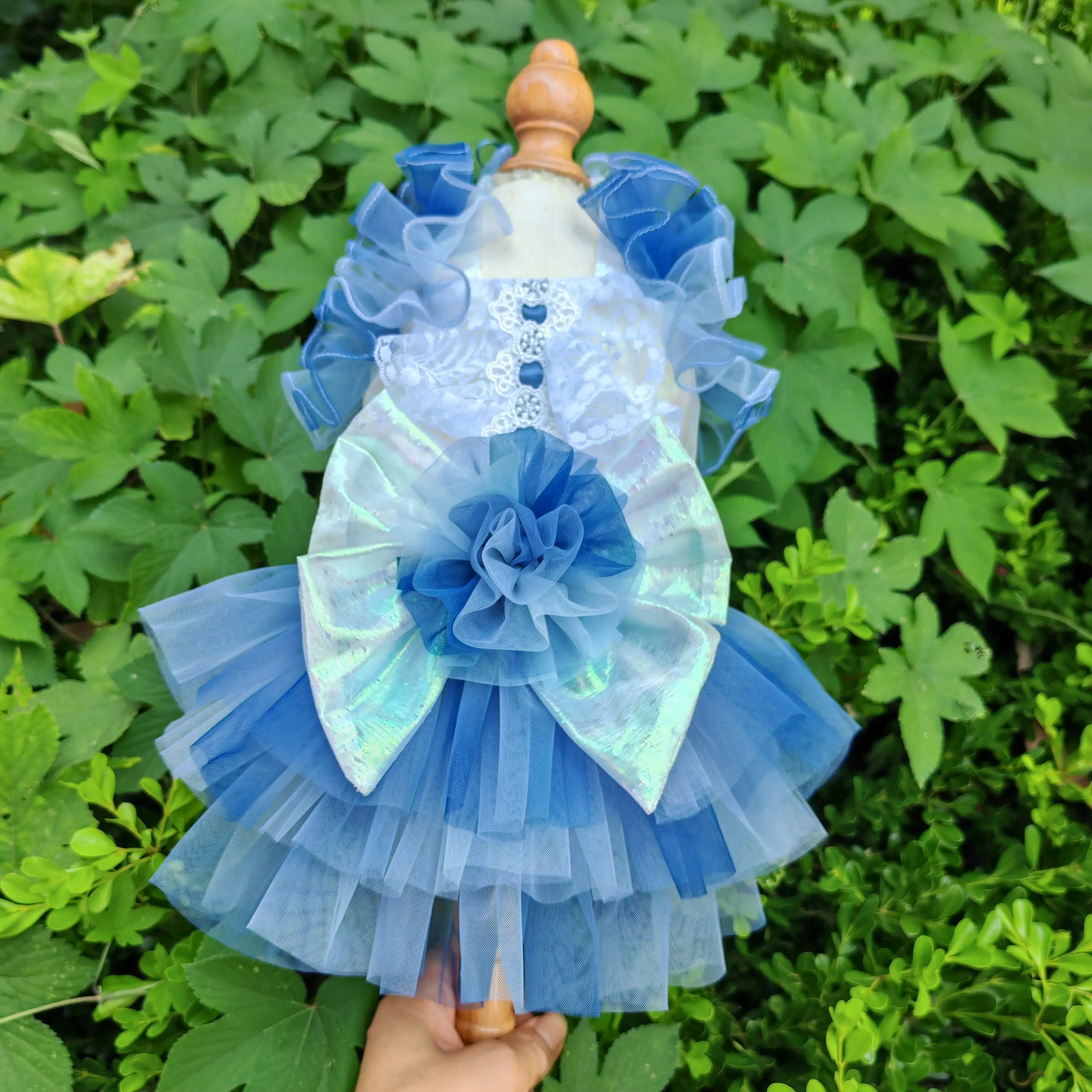 Deep Blue Mermaid Princess Dress Summer Luxury Handmade Pet Dog Clothes for Small Medium Dogs Poodle Skirt Original Design