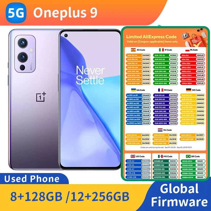 Смартфон OnePlus 9 5G, ПЗУ, 128 ГБ/256 ГБ, 6,55 дюйма, 120 Гц, AMOLED-экран, двойная SIM-карта, 4500, оригинальный б/у телефон Смартфон OnePlus 9 5G, ПЗУ, 128 ГБ/256 ГБ, 6,55 дюйма, 120 Гц, AMOLED-экран, двойная SIM-карта, 4500, оригинальный б/у телефон