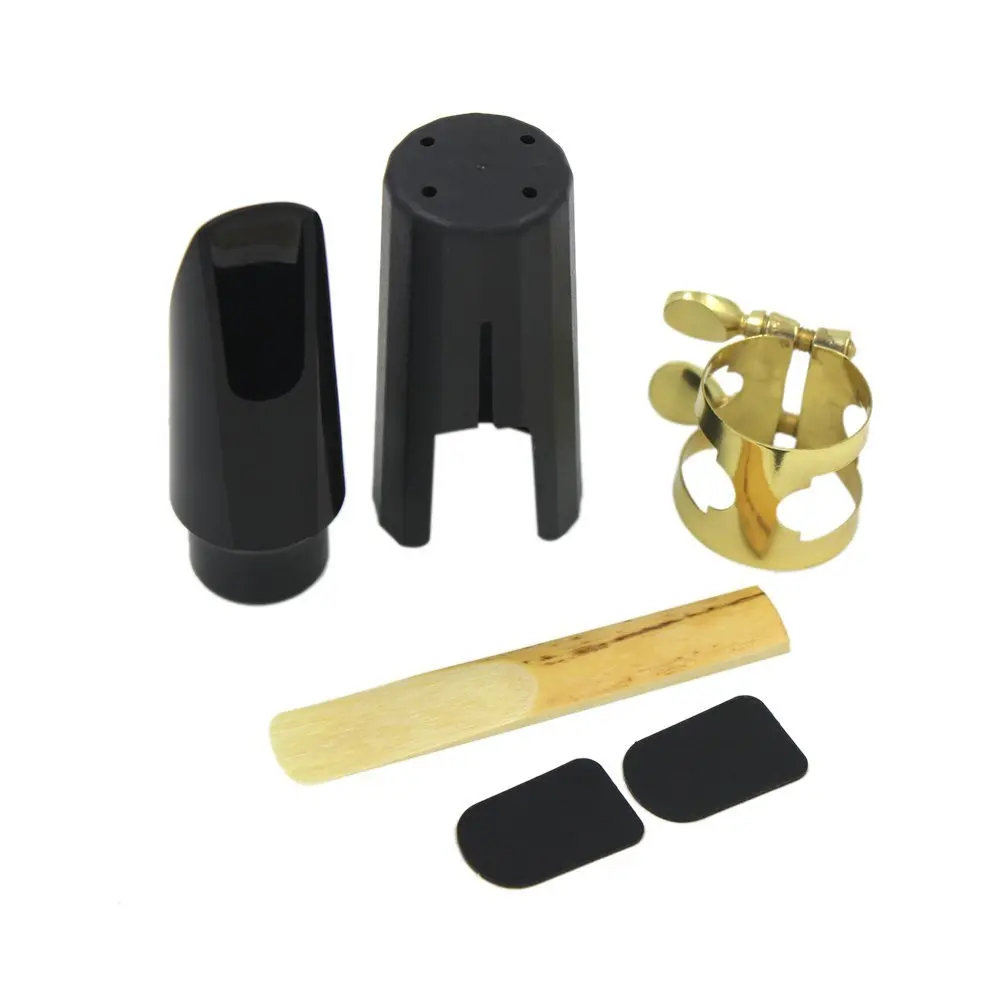 Plastic Soprano Sax Mouthpiece with Metal Cap Buckle Reed Mouthpiece Patches Pads Black