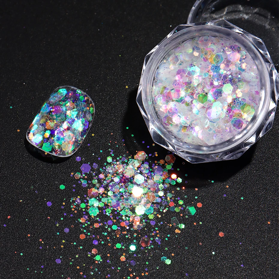 4 個虹色マーメイドネイルスパンコールグリッターフレークピンクブルーオーロラパウダーネイルアートグリッターネイルチャーム装飾マニキュア