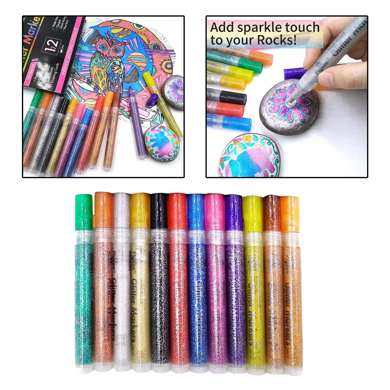 12 Colors Acrylic Glitter Gel Paint Pens Art Craft Rock Coloring Waterproof