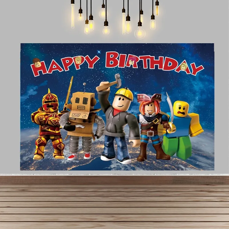 Hot ROBLOX jeu dessin animé thème photographie fond tissu garçons et filles fête d'anniversaire bannière fournitures