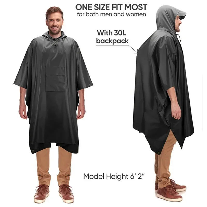 Outdoor Hooded Rain Poncho for Adult with Pocket, Waterproof Lightweight Unisex Raincoat Jacket for Hiking Camping Emergency