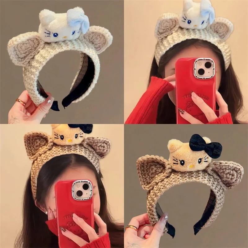 DISNEY HELLO KITTY crocheted ear headband Women's Sweet Hair card Face wash handmade hair accessories without strangle headband