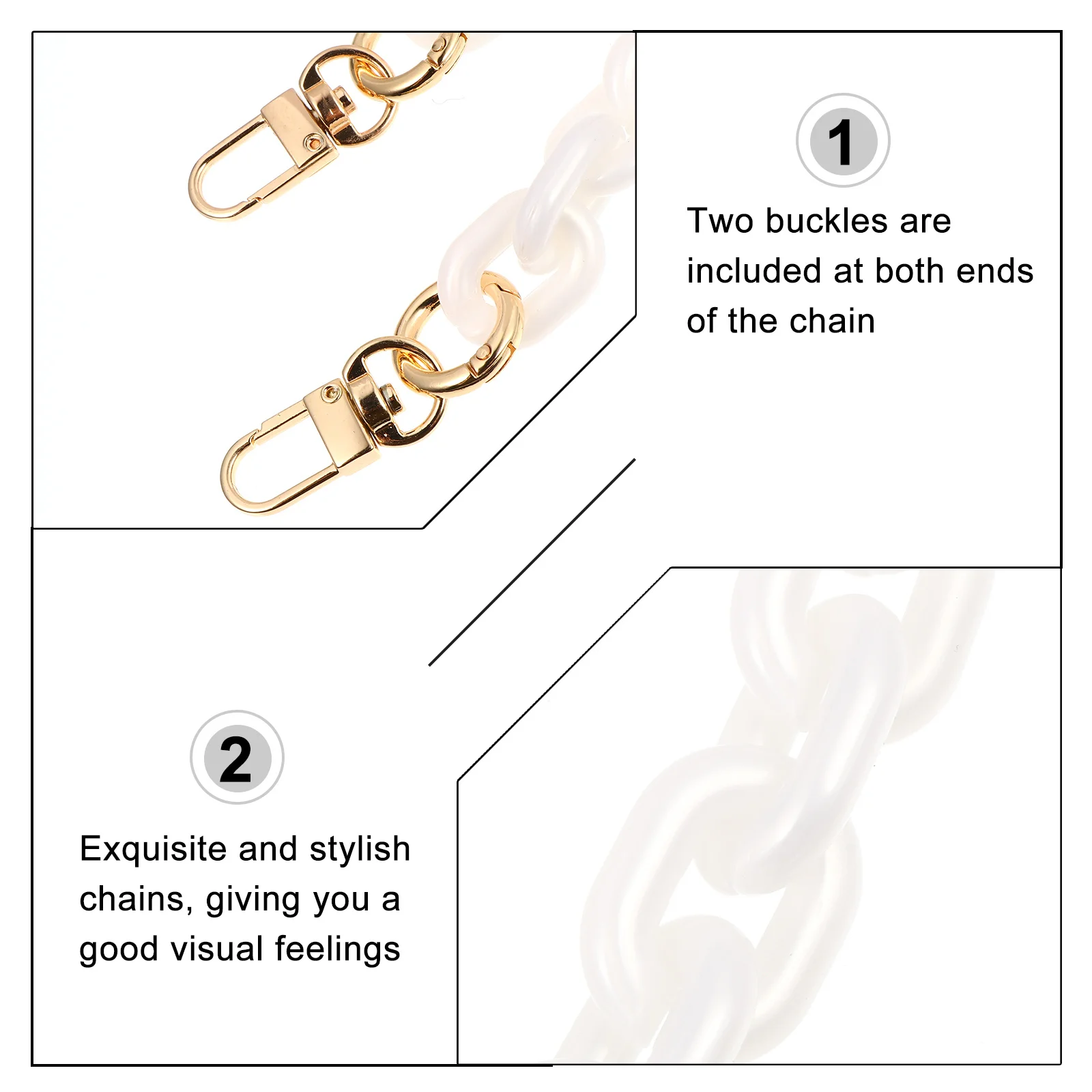 

White Resin Handbag Chain Replacement Detachable Strap with Metal Buckles for Shoulder Bag Purse DIY Bag Chain Accessories