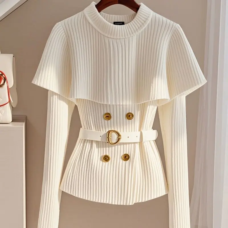 Early Autumn New Style Classic Knitted Top Elegant Cloak Cape Plush Soft Luxury Sweater Knit Blouse High-end Chic Knitwear