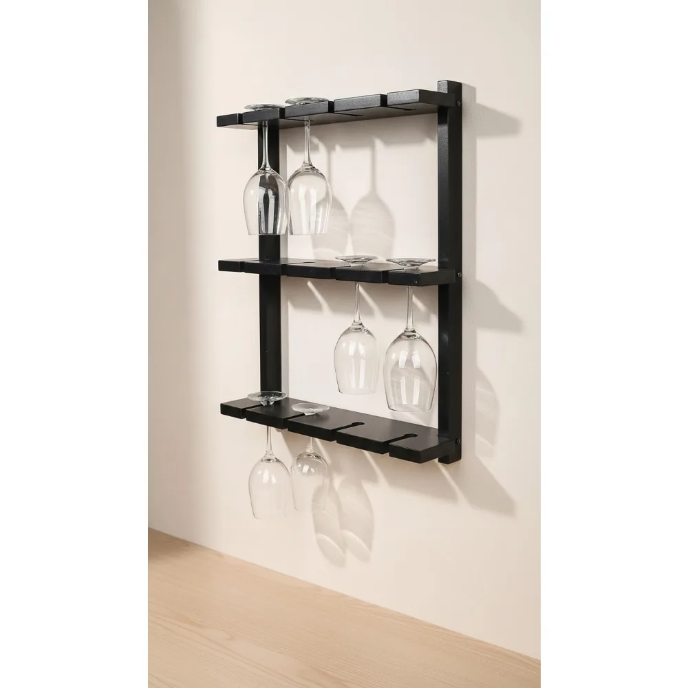 

Wall-Mounted Wood Stemware Rack - 12 Glass Holder for Kitchen Bar Storage Hanger