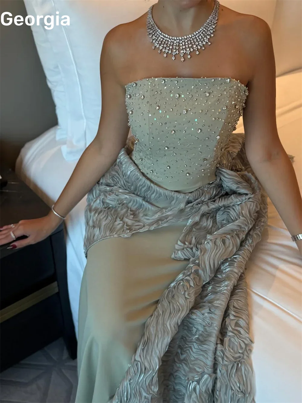 فساتين سهرة Customize A-Line Strapless Ruffle Elegant Party Dresses For Women Floor-Length Beaded Zipper Sleeveless Formal Occas