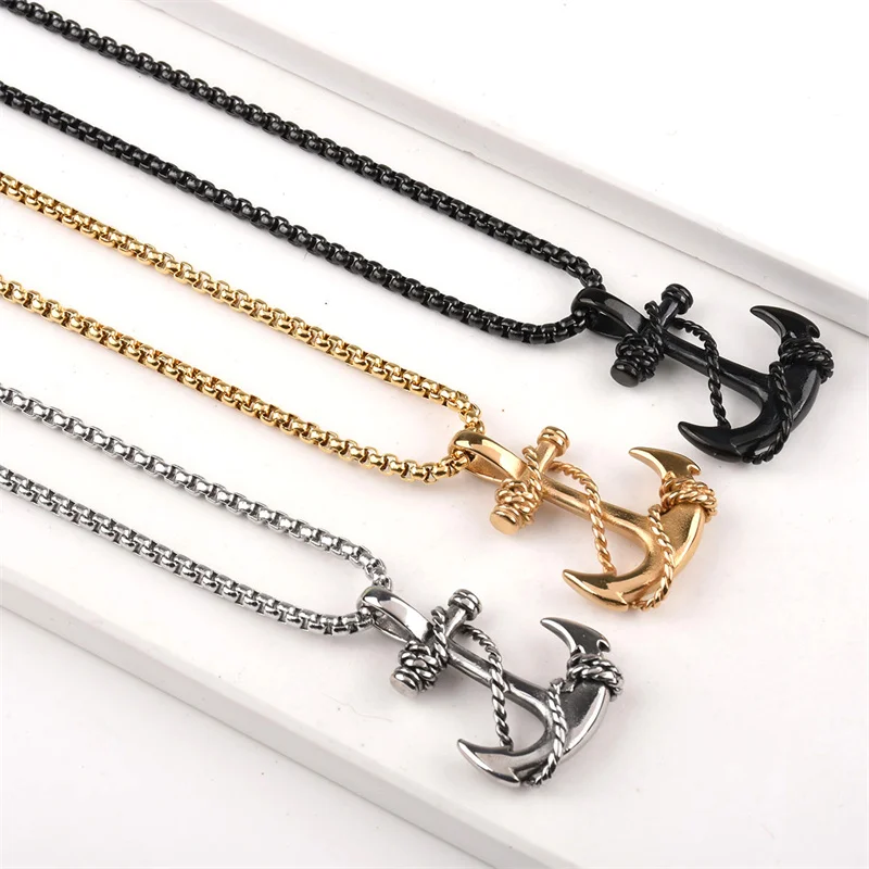 Trendy Sea Anchor Sailor Man Pendant Necklace For Men Unisex Punk Rock Metal Unique Anchor Necklace For Male Boy Fashion Jewelry