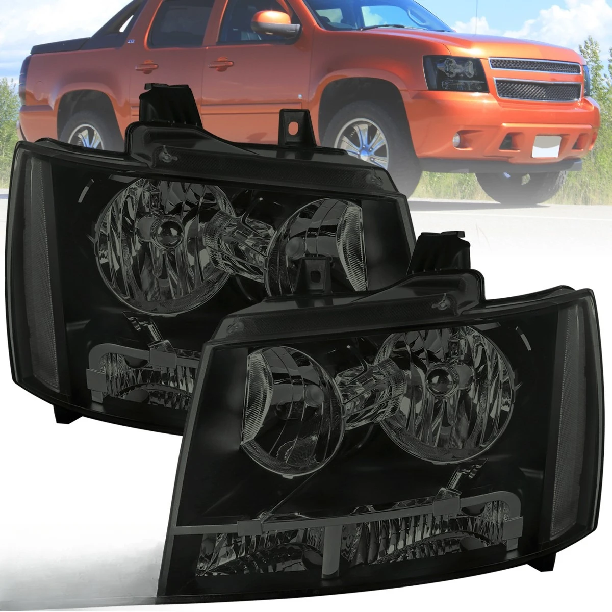 

Black Smoke Headlights Fits 2007-2013 Avalanche 2007-2014 Tahoe Suburban Lamps
