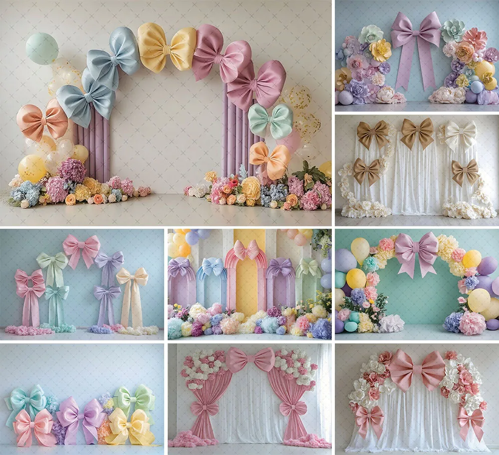 

Mehofond Photography Background Bows Floral Curtain Girls Birthday Party Maternity Wedding Portrait Decor Backdrop Photo Studio