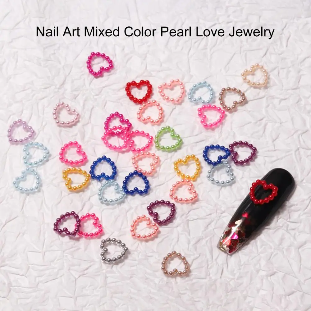 50Pcs Nail Heart Decor Exquisite Resin Nail Art Decor Nail Faux Pearl Charm Manicure Designs Manicure Store Supply