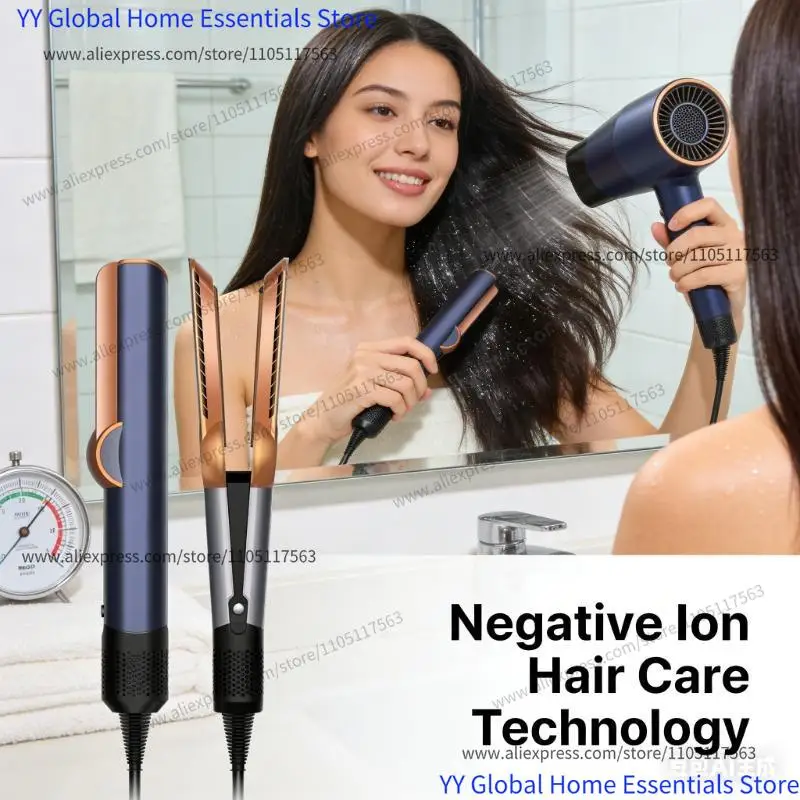 Sèche-cheveux lisseur 2 en 1, revêtement céramique, ions négatifs, double tension, outil de coiffage portable de voyage