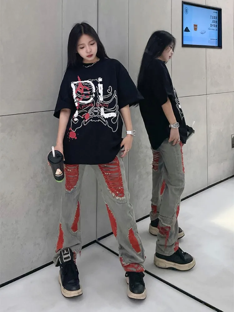 

Мужские тонкие прямые джинсы на весну и осень, свободный крой, с дырками, повседневные, в стиле хип-хоп, длинные брюки, удобные, износостойкие