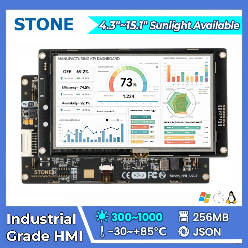 STONE A 4.3-15.1 inch HMI Display Panel TFT LCD with Capacitive Touch Screen for RS422 CPU Cortex A8 1Ghz GUI Design Software