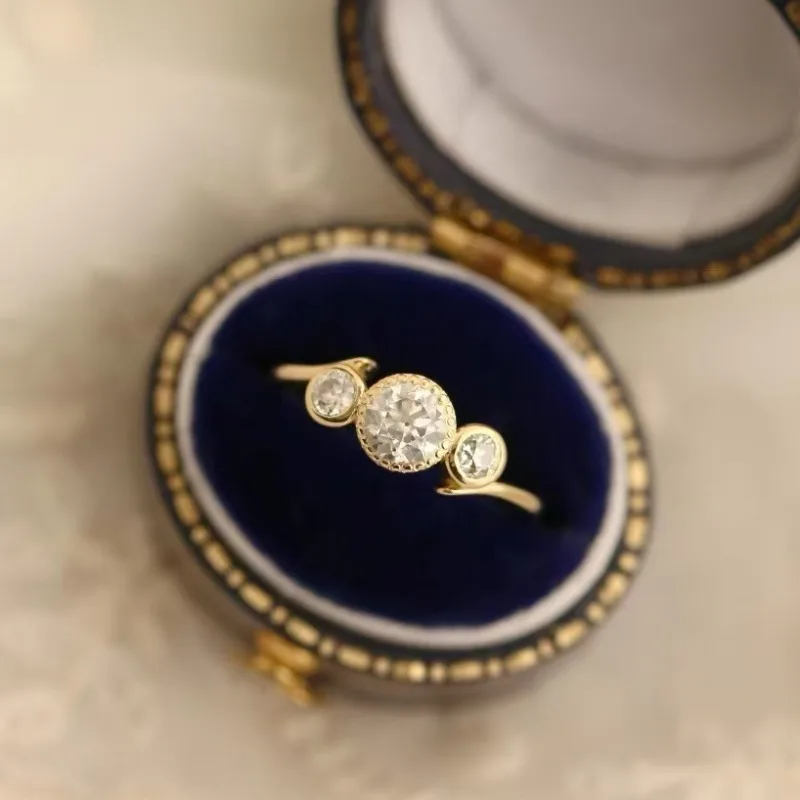 Minimalist 24K Gold Plated Ring, Alloy Electroplated with Three Tiny Rhinestones, Japanese Korean Style, Elegant Fashion Finger