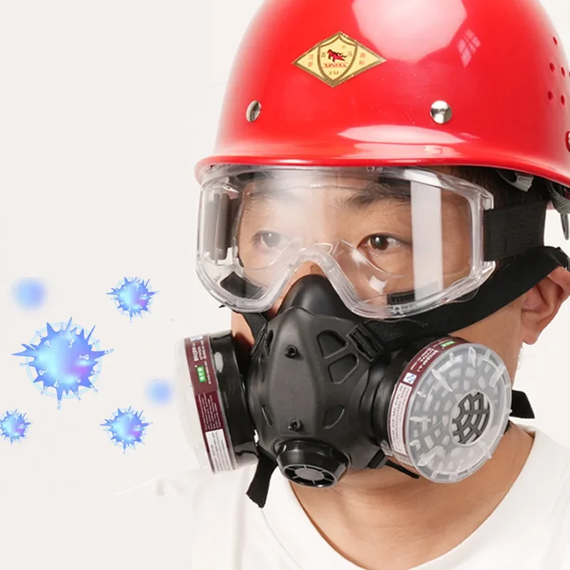 Industrial Black Gas Respirator Half Face Mask Dual P-A-1 Filtering Box Safety Glasses For Painting Spraying Welding Work Safety