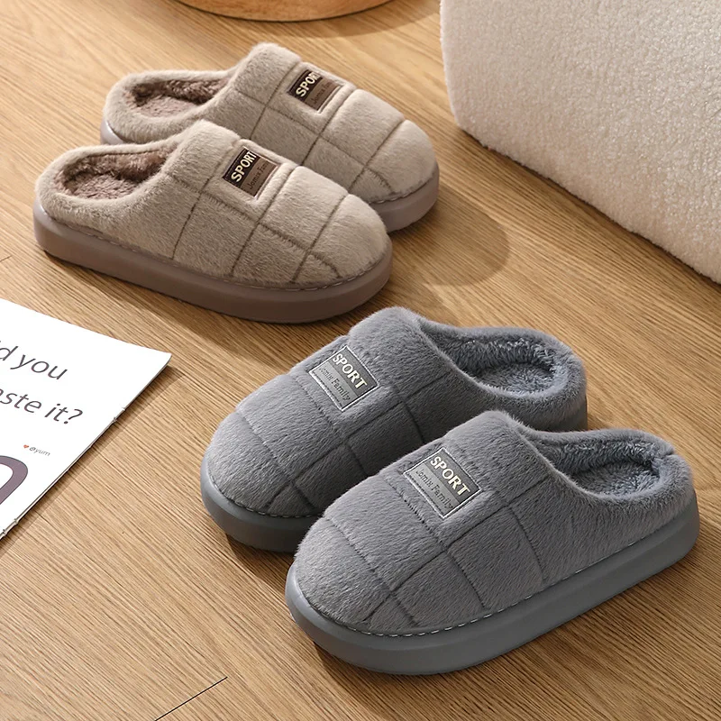 New Fashion Winter Slippers Women Men Thick Sole Indoor Home Warm Couples Shoes Non-Slip Flat Platform Women's Cotton Slippers