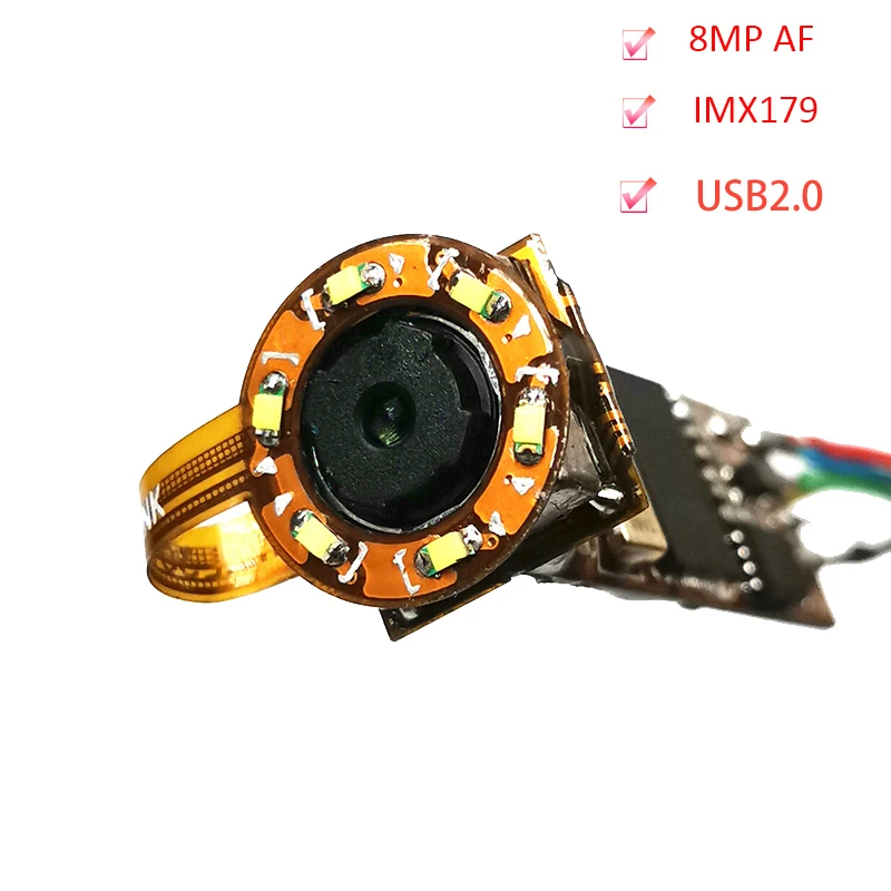 

4K 8MP HD Sony IMX179 USB Camera Module Autofocu 75° with LED Light Digital Mic For Industrial Inspection