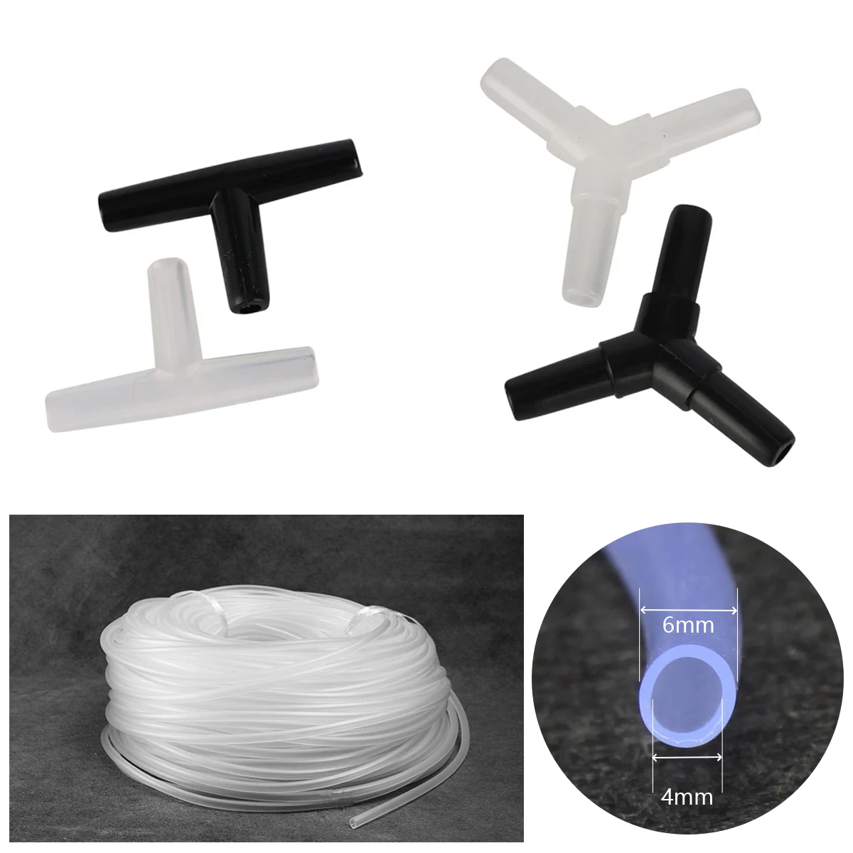 4mm Fish Tank Oxygen Pump Hose Connector Straight/Elbow/Tee/Y-shape 3-way/4-way Air Pump Joint Transparent/Black/White 30/100Pcs