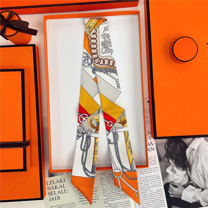 2025 العلامة التجارية تصميم سلاسل النساء التوت وشاح حريري وشاح فاخر موضة الشعر عقال فولارد نحيل حقيبة الأوشحة منديل #3