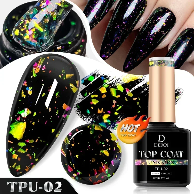 DEROI No Wipe Top Coat for Nail Art Soak Off Glitter Top Coat UV Gel Varnish Matte Topcoat 8ml Top Coat Semi Permanent