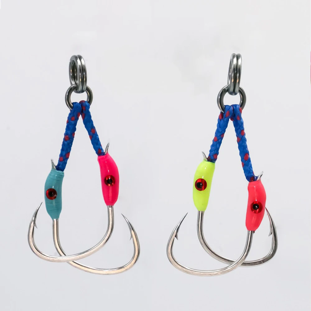 2Pairs/bag 3D Eyes Jig Lure Hooks High Carbon Steel Fishing Lure Accessories Double Barbed Assist Hooks Slow Jigging Hooks Pesca image 6