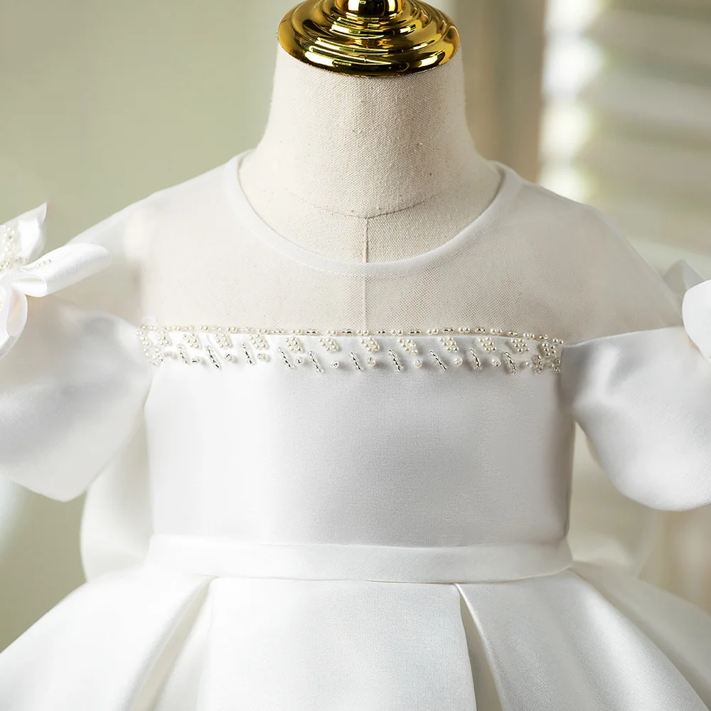 2024 Solid Formal Dresses Christening Dress for Girl Wedding Bridesmaid Costume White Frocks for Girls Ceremonial Simple Clothes