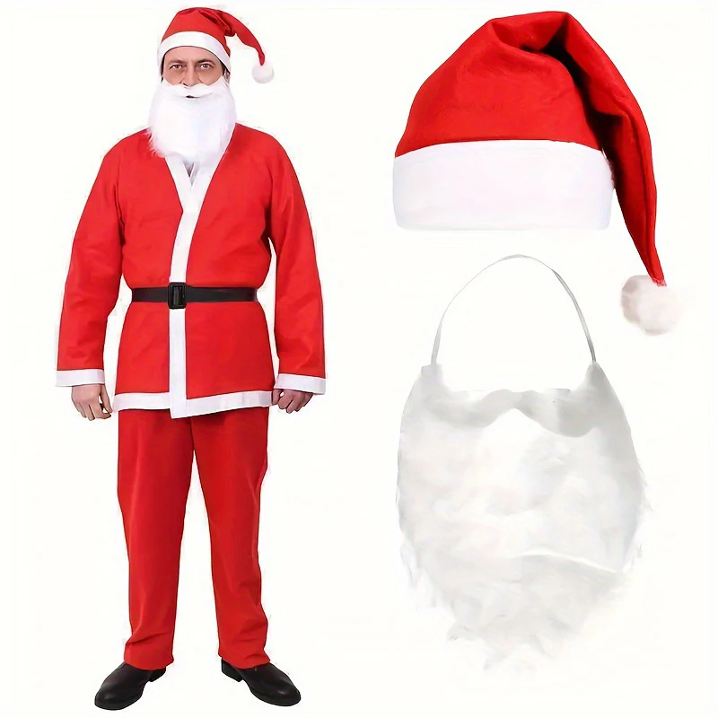 5 Sets of Santa Claus Clothing Sets - Non-woven Fabric Jackets + Hats + Belts + Pants + Mustaches for Parties