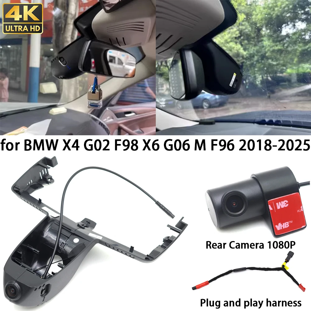 for BMW X4 G02 F98 X6 G06 M F96 2018-2025 4K Dash Cam Front Rear Camera DVR Plug and Play Video Recorder 24h Record Wifi Parking