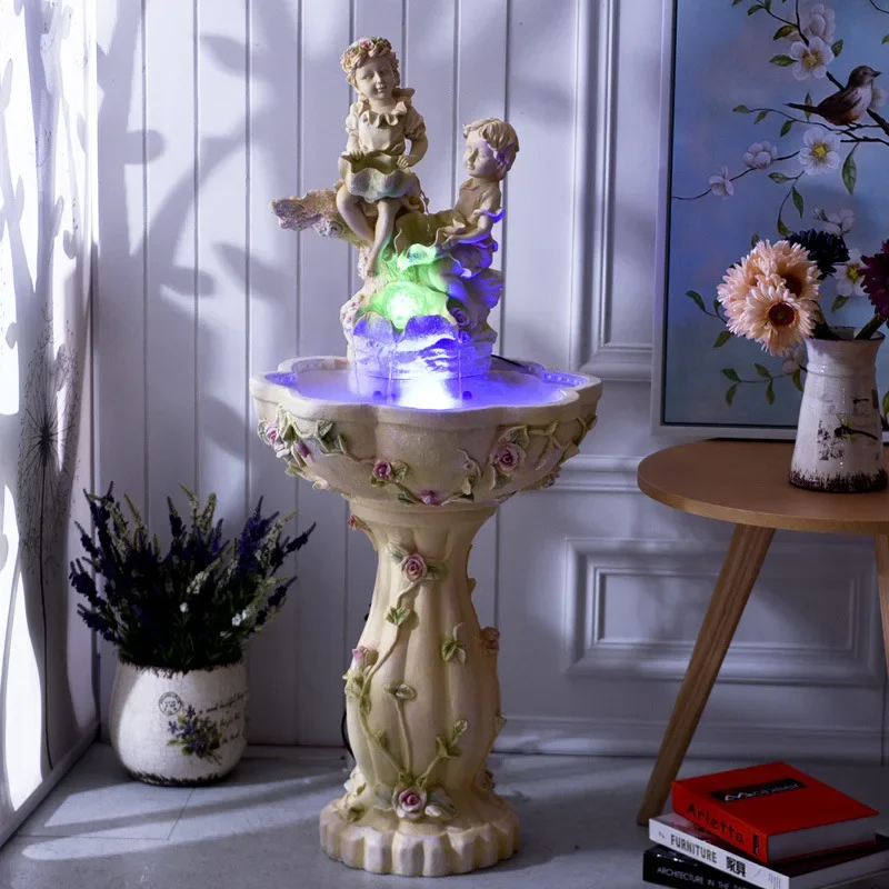 

European-style angel floor-to-ceiling fish farming, fountain, flowing water, water feature decorations, feng shui wheel, living