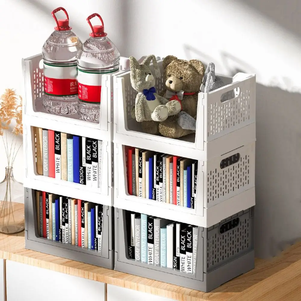 

Plastic Folding Storage Box Large Capacity Stackable Book Storage Basket Space Saving with Wheels Wheeled Sundry Basket Toys
