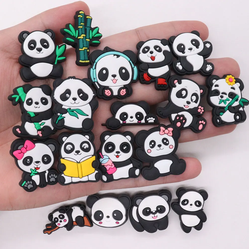 1-18PCS Panda Animals Charms PVC Cute Shoes Decorations Clogs Bamboo Sandals Accessories for Children Bracelet