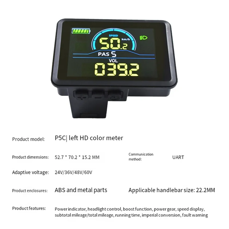 

Unusual P5C Electric Bike LCD Display Meter 24V-60V Ebike Intelligent Display IP67 UART Colorful LCD Display Meter