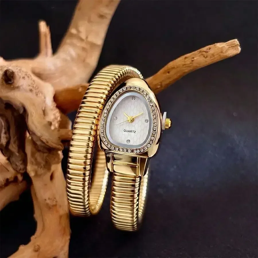 1pc Women's Wristwatch, Snake-Shaped Dial With Wrapped Strap, Elegant Luxury Quartz Watch, Suitable For Daily Wear, Holiday And Anniversary Gift